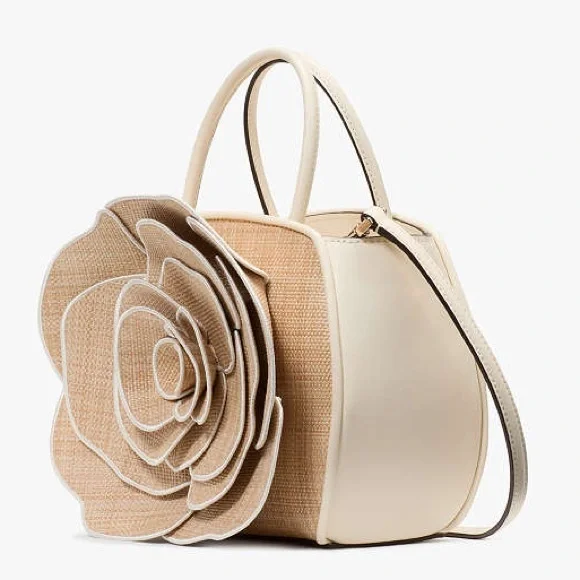 kate spade NWT! $449 MSRP Flora Rose Straw Crossbody Bag - Picture 4 of 17